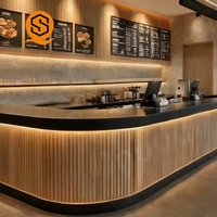 Comptoir de réception personnalisable pour centres commerciaux, comptoir d'angle en L personnalisable, adapté aux cafés, aux pâtisseries