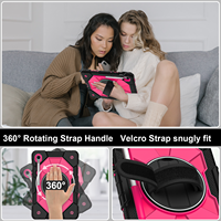 Étui robuste antichoc pour Samsung Tab S10 Lite S10 FE S9 FE S9 avec support rotatif à 360°, sangle d'épaule, sangle de main et support pour stylet – Noir et Rose Rouge