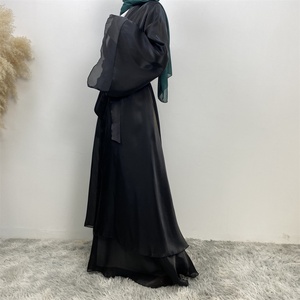1432#B Premium Lightweight Satin Flowy Open <b>Abaya</b> Two Layers <b>Abaya</b> Kimono Good for Any Event - Product Image 5