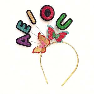 2024 nouvelle fille AEIOU bandeau enfants papillon paillettes bandeau pour Cosplay cadeaux fantaisie rouge bleu jaune ABC lettre bandeau - Product Image 2