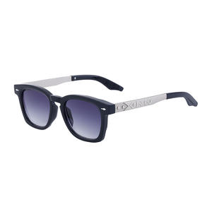 Lunettes de soleil rétro carrées ZS-98160 pour hommes, protection UV400, monture en métal PC, verres noirs, lunettes de soleil tendance pour l'extérieur - Product Image 1