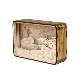 โคมไฟกลางคืน LED ทำจากไม้หลายชั้นสำหรับตกแต่งห้องคริสต์มาสกล่องเงาหลายชั้นลายนกและตัดด้วยเลเซอร์ตามสั่ง - Product Image 1