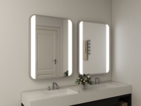 Miroir mural LED argenté à coins arrondis, éclairage latéral, design moderne, verre anti-traces de doigts, CCT réglable en option