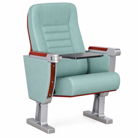 Chaise d'auditorium avec tablette d'écriture pliable, panneau arrière en bois perforé, siège de théâtre rembourré en tissu