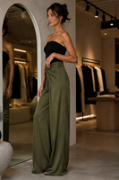 Pantalon Palazzo Plissé Taille Haute en Satin pour Femme, Coupe Large, Nœud Devant, Marron Chocolat, Style Habillé Décontracté, OEM
