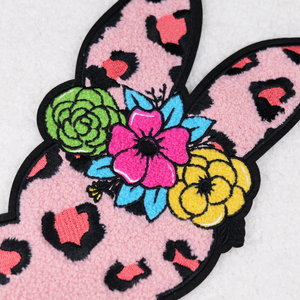 Best Price Stock Holiday Easter Patches Green Cartoon Iron on Rabbit Glitter Letters Easter Chenille Patches for Clothing - Product Image 2