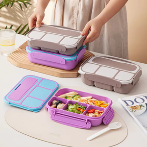 กล่องข้าวเบนโตะแบบเรียบง่ายสำหรับผู้ใหญ่ 4 ช่อง  รักษ์โลก เหมาะสำหรับผู้ชายและผู้หญิง พร้อมชุดช้อนส้อมซิลิโคน - Product Image 2