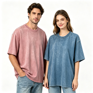 T-shirt Col Rond en Coton Pur Délavé à l'Acide Coupe Oversize Homme Étiquette Personnalisée Streetwear Premium Épaules Tombantes Décontracté - Product Image 2