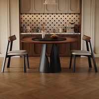 Table à manger extensible en bois avec plateau en pierre frittée, plateau tournant, design moderne, écologique, pour usage commercial, hôtelier et de restauration