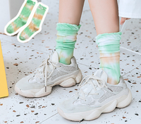 Chaussettes pour femmes à volants, style dégradé tie-dye, personnalisables OEM, style streetwear Harajuku, chaussettes en coton décontractées, logo personnalisé