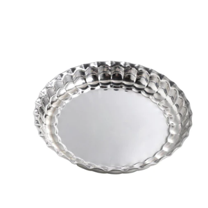 Plateau de service de nourriture et de boissons de forme arrondie plateau en métal de bordure décorative pour le stockage et l'organisation à la maison plateau de nourriture - Product Image 1