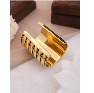 Trendy Gold Plated Statement Cuff <b>Bracelet</b> for Women <b>Adjustable</b> Open Bangle Fashion Wear - Product Image 3