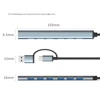 Hub USB de 7 Puertos con 1 Puerto USB 3.0 y 6 Puertos USB 2.0, Divisor USB de Aleación de Aluminio para PC de Escritorio, en Stock