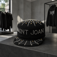Casquette plate noire à strass, design en maille scintillante cloutée, réglable, unisexe, streetwear d'hiver, casquette cadet punk, boucle métallique