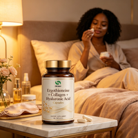 Capsules d'ergothionéine naturelle, de collagène et d'acide hyaluronique, antioxydant végétal, confort quotidien de la peau, complément alimentaire végétalien pour adultes