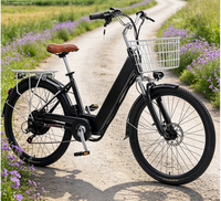 Bicicleta Eléctrica Económica de 26 Pulgadas y 48V para Mujer y Hombre, Bicicleta Eléctrica Urbana de 350W y 20Ah con Motor sin Escobillas de Litio-Ion y Cesta para Adultos