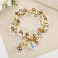 Bracelet en cristal en forme de cœur de style japonais et coréen, plaqué or, tendance, minimaliste, perles de prière, cadeau pour femmes
