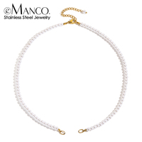 Collier chaîne à maillons EManco 4MM avec breloque en acier inoxydable et perle d'eau douce pour femme, idéal pour la création de bijoux DIY, accessoire, idée cadeau