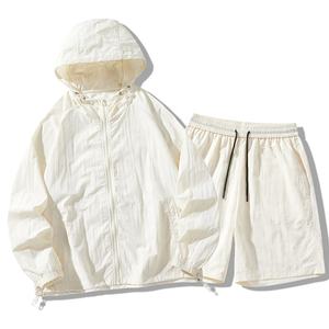 ユニセックスジョガースーツカスタムロゴ2ピースナイロン長袖ジャケットショーツセット女性スウェットスーツワークアウト服メンズトラックスーツ - Product Image 5