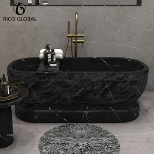 Baignoire îlot de luxe haut de gamme incurvée, surface polie foncée, en marbre naturel, équipement de salle de bain, modèle OEM - Product Image 4
