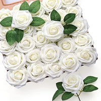 Fleurs artificielles, fausses roses à tiges, en plastique, réalistes, longue durée, pour bouquets de mariage DIY, blanches, pour douche nuptiale, Noël