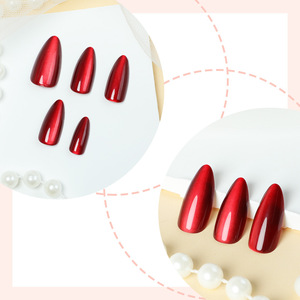 <span class=keywords><strong>Uñas</strong></span> Postizas Color Rojo Cereza Efecto Ojo de Gato, Gran Venta |   24 <span class=keywords><strong>Uñas</strong></span> Acrílicas de Estilo Francés en Forma de Almendra, Cobertura Completa, Removibles, con Pegamento |   Mediano - Product Image 2