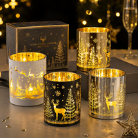 Porte-bougie en verre en forme de renne de Noël avec logo gravé, finition électro-plaquée colorée pour la décoration du Nouvel An