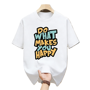 T-shirt con citazione ispiratrice '<span class=keywords><strong>Do</strong></span> <span class=keywords><strong>What</strong></span> Makes <span class=keywords><strong>You</strong></span> Happy', maglietta motivazionale con grafica artistica, t-shirt oversize in cotone a maniche corte, streetwear, top casual. - Product Image 2
