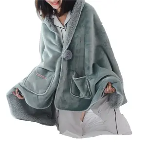 Конкурентоспособная цена ленивых людей дневная бархатистая накидка одеяло теплое объемное носимых подстежка на искусственном меху с капюшоном Одеяло