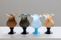 Vase à fleurs en verre sur piédestal, forme de gobelet, bord ondulé coloré, pour la décoration de la maison, des mariages, des tables, vente en gros
