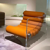 Fauteuil de salon flottant en acrylique au design nordique créatif haut de gamme, style épuré, mobilier de maison, chaise en acrylique et cuir