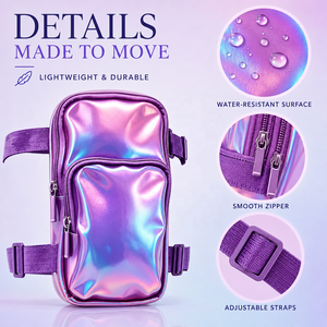3'ü 1 Arada Karnaval Bacak Çantası Ayarlanabilir Askılı Holografik PU Uyluk Çantası Fitness Telefon Bacak Spor Çantası Açık Hava Çantası Özel Logo - Product Image 4