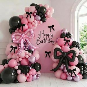 Lot de 139 ballons en aluminium noirs et roses à nœuds creux, guirlande de ballons pour fête d'anniversaire féminine, accessoires photo pour <span class=keywords><strong>camping</strong></span> en extérieur - Product Image 3