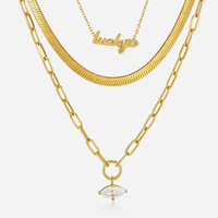 Collier tendance en acier inoxydable plaqué or 18 carats avec chaîne trombone et pendentif marquise en oxyde de zirconium pour femme