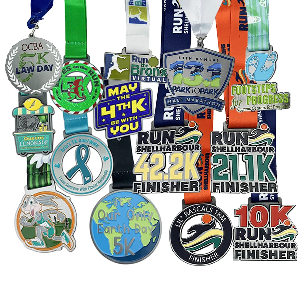 Toptan imalatı özel logo çinko alaşım maraton spor koşu yarışı ödül madalyon metal madalya