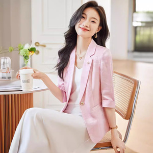 Pink Blazer For Women Lightweight Breathable Chinese Style Spring Summer Casual Elegant Fit - Product Image 4