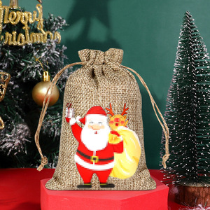 <b>Christmas</b> Linen Drawstring <b>Gift</b> <b>Bags</b> 20cm Rectangle Traditional Eco-Friendly Storage & Candy <b>Bags</b> - Product Image 4