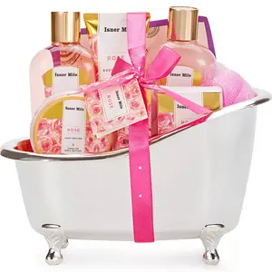 Paniers cadeaux de spa de marque privée OEM/ODM pour femmes kits cadeaux de bain à la rose coffret de cadeaux de soins corporels beauté pour les vacances