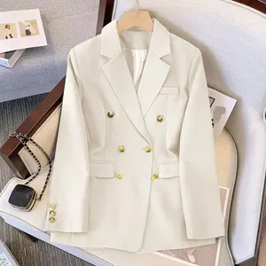 Toptan yeni moda trend göğüslü trim takım elbise kadın ceket gevşek düğme ceket rahat üstleri kadın bayan ofis takım elbise ceket