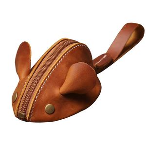 थोक अनुकूलन वास्तविक गाय चमड़े के यूनिसेक्स कुंजी धारक कलाई वॉलेट पागल घोड़े जिपर कार्टून माउस आकार सिक्का - Product Image 1