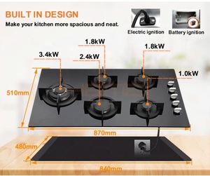 8mm Tempered Glass 5 Burner Cooker <b>Stove</b> Home Kitchen Appliances Built-In Gas With CE Approval - Product Image 4
