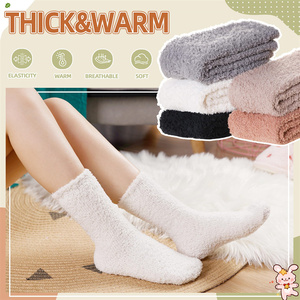 Solid Custom Grip <strong>Socks</strong> Unisex Home Floor Women <strong>Socks</strong> Soft Plush <strong>Fuzzy</strong> <strong>Socks</strong> - Product Image 2