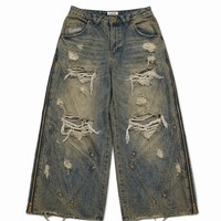Jeans baggy déchirés brodés sur mesure pour hommes, patchs, style streetwear, denim vintage de haute qualité, fabricant OEM