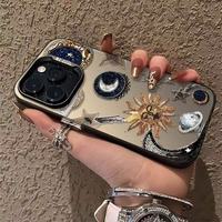 Casing Handphone TPU PC Berlapis Perak dengan Cetakan Bola Matahari Berkilau untuk iPhone Xs 11 12 13 14 15 16 17 18 Pro Max