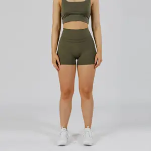 Venta al por mayor de las mujeres de cintura alta de nylon de talla grande Atlético Yoga personalizado Biker Booty Gym Shorts