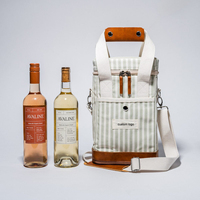 Sac isotherme à vin vintage en toile Oxford à rayures avec logo personnalisé, sac à dos pour 2 bouteilles, boîte à vin isolée pour le camping, le pique-nique et les activités de plein air