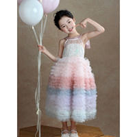 Robe de princesse en mousseline dégradée pour fille, avec bretelles, robe de fête d'anniversaire, robe mi-longue pour enfants