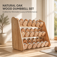 Ensemble d'haltères en bois massif, collection premium de 9 paires d'haltères avec finitions en bois naturel, livré avec un support de rangement en bois massif