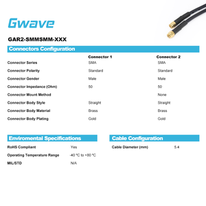 <strong>SMA</strong> <strong>Male</strong> <strong>to</strong> <strong>SMA</strong> <strong>Male</strong> Cable Using RG223 Flexible Coax DC - 3GHz Communication for Connectors - Product Image 2
