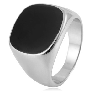 yunnique Men's <b>Titanium</b> Steel <b>Ring</b> Geometric Square Black Inlay Plain Fashion Jewelry FY280351 - Product Image 1